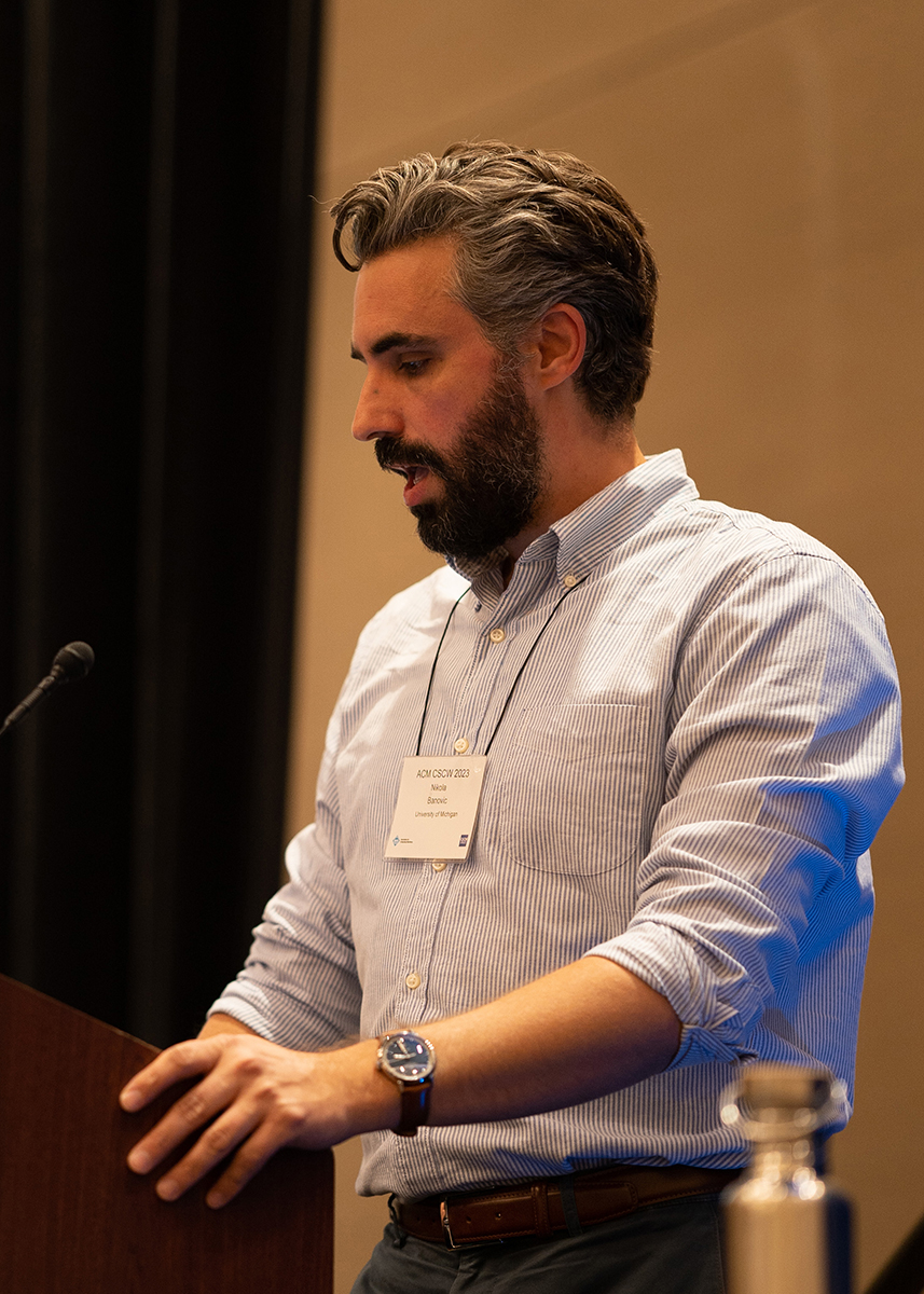 Portrait of Nikola Banovic speaking at CSCW 2023.